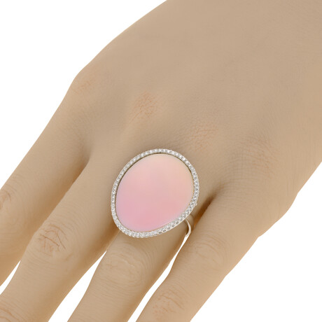 Mimi Milano // Aurora 18K Rose Gold Pink Mother of Pearl + Diamond Statement Ring // Ring Size: 6 // New