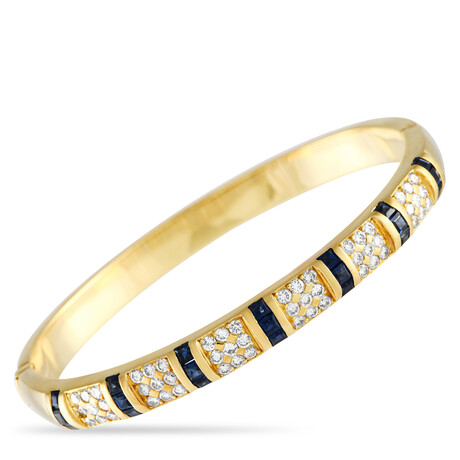 LB Exclusive // 18K Yellow Gold Diamond + Sapphire Bangle Bracelet // 7.11" // Estate