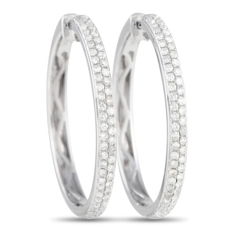 LB Exclusive // 14K White Gold Diamond Hoop Earrings // New