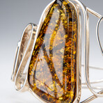 Genuine Sterling Silver and Golden Amber Bangle Bracelet // v.3