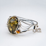 Genuine Sterling Silver and Golden Amber Bangle Bracelet // v.1