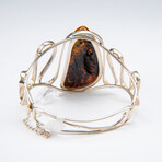 Genuine Sterling Silver and Golden Amber Bangle Bracelet // v.3