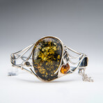 Genuine Sterling Silver and Golden Amber Bangle Bracelet // v.1