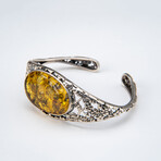 Genuine Sterling Silver and Golden Amber Bangle Bracelet // v.2