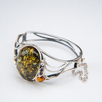 Genuine Sterling Silver and Golden Amber Bangle Bracelet // v.1