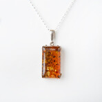 Genuine Polished Amber Rectangular Pendant with 18" Sterling Silver Chain // v.1