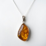 Genuine Polished Amber Freeform Pendant with 18" Sterling Silver Chain // v.4