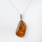 Genuine Polished Amber Freeform Pendant with 18" Sterling Silver Chain // v.5