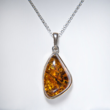 Genuine Polished Amber Freeform Pendant with 18" Sterling Silver Chain // v.2