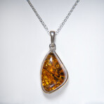 Genuine Polished Amber Freeform Pendant with 18" Sterling Silver Chain // v.2
