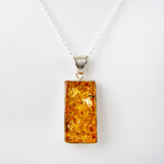 Genuine Polished Amber Rectangular Pendant with 18" Sterling Silver Chain // v.2