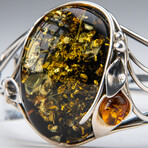 Genuine Sterling Silver and Golden Amber Bangle Bracelet // v.1