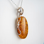 Genuine Polished Amber Oval Pendant with 18" Sterling Silver Chain