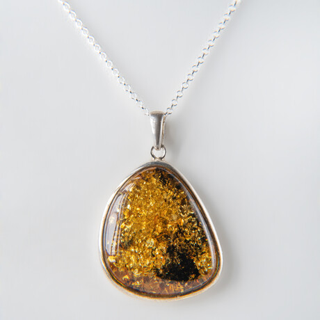 Genuine Polished Amber Freeform Pendant with 18" Sterling Silver Chain // v.3