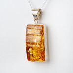 Genuine Polished Amber Rectangular Pendant with 18" Sterling Silver Chain // v.2