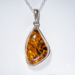 Genuine Polished Amber Freeform Pendant with 18" Sterling Silver Chain // v.2