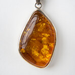 Genuine Polished Amber Freeform Pendant with 18" Sterling Silver Chain // v.4