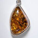 Genuine Polished Amber Freeform Pendant with 18" Sterling Silver Chain // v.2