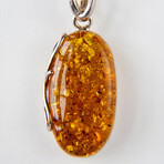 Genuine Polished Amber Oval Pendant with 18" Sterling Silver Chain