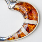 Genuine Polished Sterling Silver and Natural Amber Heart Pendant with 18" Sterling Silver Chain
