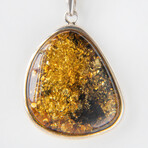 Genuine Polished Amber Freeform Pendant with 18" Sterling Silver Chain // v.3