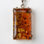 Genuine Polished Amber Rectangular Pendant with 18" Sterling Silver Chain // v.1