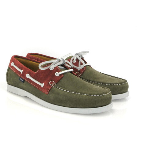 Suede Bicolor Regatta Boat Shoes // Green Khaki + Brick (39)