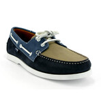 Suede Regatta Tricolor Boat Shoes // Beige + Navy Blue + Orange (39)