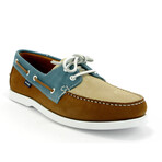 Suede Regatta Tricolor Boat Shoes // Beige + Taupe + Blue Jeans (39)