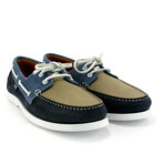 Suede Regatta Tricolor Boat Shoes // Beige + Navy Blue + Orange (39)