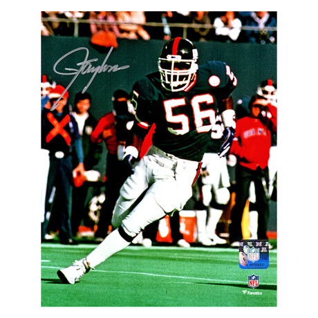 Lawrence Taylor // Signed NY Giants Blue Jersey Action 8x10 Photo