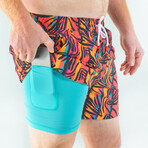 The Bay Breeze // Tropical Neon Ball Hammock® Pouch Swim Trunks (M)