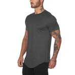 Saddle Crewneck Short Sleeve Curved Hem T-Shirt // Gray (L)