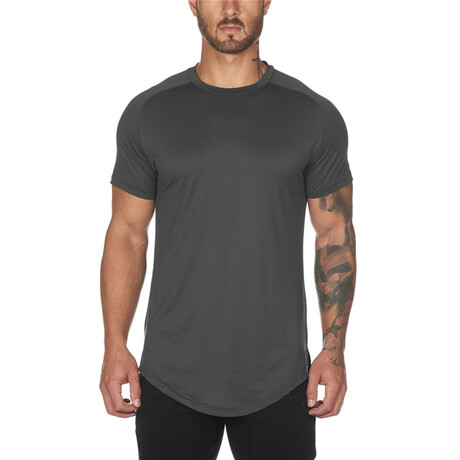 Saddle Crewneck Short Sleeve Curved Hem T-Shirt // Gray (XS)