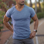 Ribbed V-Neck // Blue (XS)