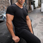 Ribbed V-Neck // Black (L)
