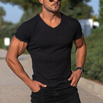 Ribbed V-Neck // Black (L)
