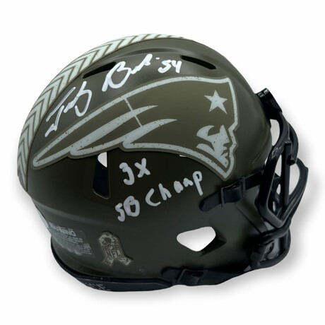 Tedy Bruschi // New England Patriots // Autographed Salute To Service Mini Helmet + Inscription