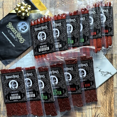 Family Sized // Boozy Jerky Style Steak Strip & Snack Stick Variety 12 Packages // 60 Servings