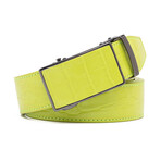 Men's Genuine Leather Crocodile Design Dress Belt with Automatic Buckle // Lemon Green