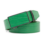 Men's Genuine Leather Crocodile Design Dress Belt with Automatic Buckle // Green