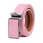 Men's Genuine Leather Crocodile Design Dress Belt with Automatic Buckle // Pink