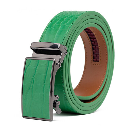 Men's Genuine Leather Crocodile Design Dress Belt with Automatic Buckle // Green