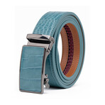 Men's Genuine Leather Crocodile Design Dress Belt with Automatic Buckle // Teal