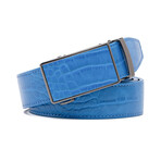 Men's Genuine Leather Crocodile Design Dress Belt with Automatic Buckle // Blue