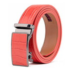 Men's Genuine Leather Crocodile Design Dress Belt with Automatic Buckle // Red
