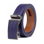Men's Genuine Leather Crocodile Design Dress Belt with Automatic Buckle // Purple