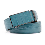 Men's Genuine Leather Crocodile Design Dress Belt with Automatic Buckle // Teal