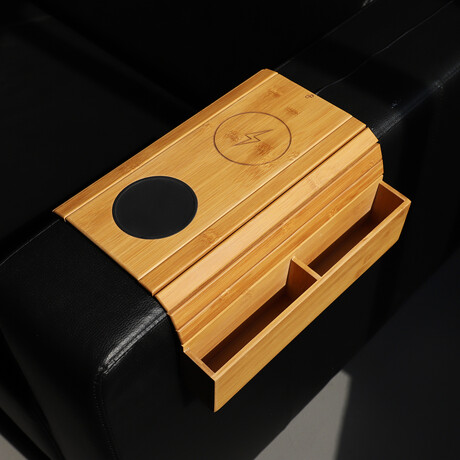 Sofa Armrest Tray + Wireless Charging // Left Side Pocket // Bamboo