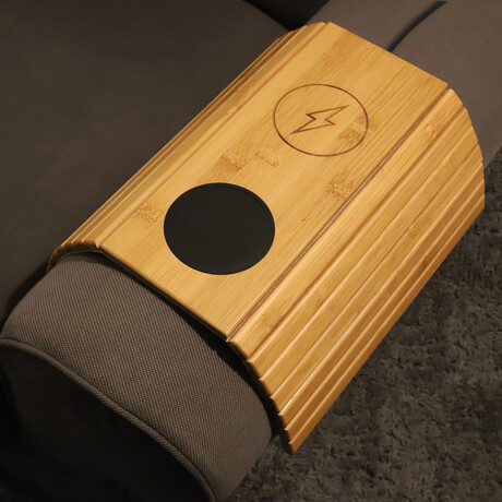 Sofa Armrest Tray + Wireless Charging  // Without Side Pocket // Bamboo